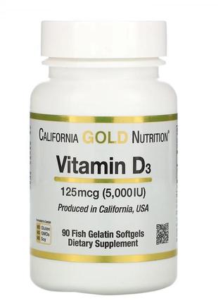 California gold nutrition, вітамін d3, 125 мкг (5000 мо), 90 капс