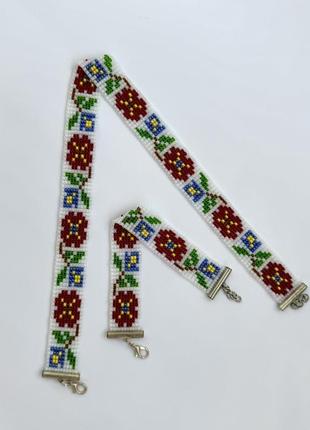 Набор украшений "цветочный букет" браслет+чокер из бисера1 фото