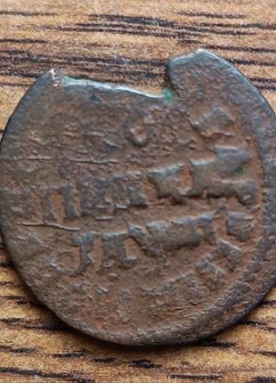 Царская медная монета копейка петра первого 1713 года
