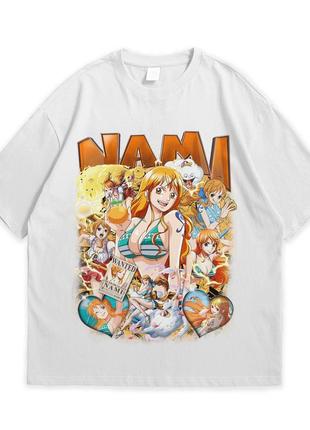 Футболка с принтом аниме one piece - nami xxxl белый