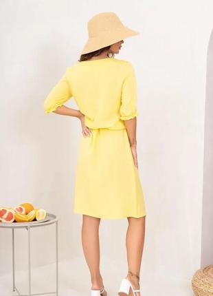 Желтое хлопковое платье на кулиске, штапель, повседневный3 фото