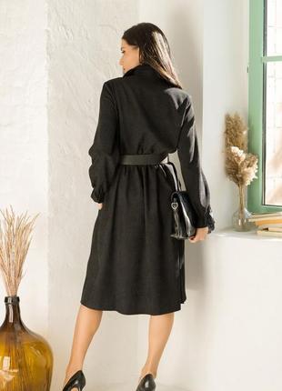 Чорне вельветове плаття-сорочка з довгими рукавами, чорний, s3 фото