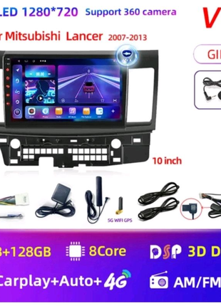 Автомобільна магнітола 8core 6gb 128gb 4g sim gps lancer x 10