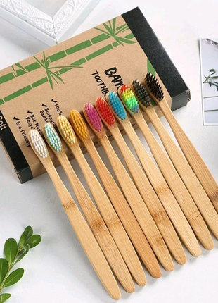 Різнобарвні натуральні зубні щітки з бамбука 10 шт.1 фото