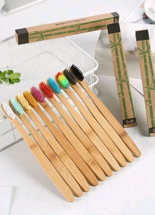Різнобарвні натуральні зубні щітки з бамбука 10 шт.2 фото
