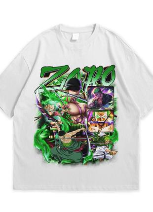 Футболка с принтом аниме one piece - zoro xxl белый