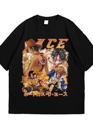 Футболка з принтом аніме one piece - portgas d. ace xxxl чорний