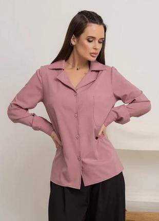 Розовая однотонная рубашка с карманом, софт, повседневный1 фото