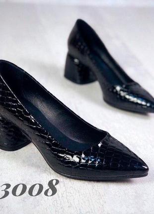 Жіночі туфлі мері чорні з нат. лакової шкіри з тисненням 230082 фото
