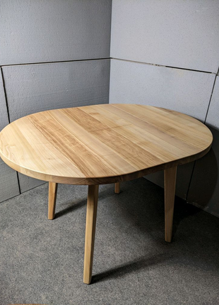 Обідній круглий розкладний стіл з масиву ясен в розмірі 90+30 см2 фото