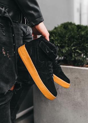 Nike air force 1 high black❤️36рр-45рр❤️зимние кроссовки найк высокие, чёрные кроссовки найк, кросівки найк форс зимні