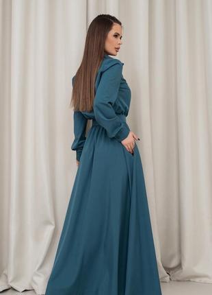Бірюзове плаття-сорочка з довгими рукавами, бірюзовий, s3 фото