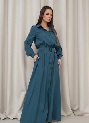 Бірюзове плаття-сорочка з довгими рукавами, бірюзовий, s2 фото