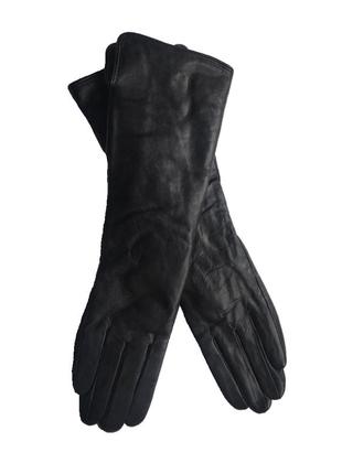 Женские удлинённые кожаные перчатки paidi гладкие черные