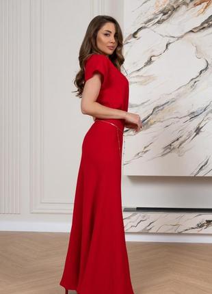 Красное платье макси длины, фактурный трикотаж, повседневный2 фото