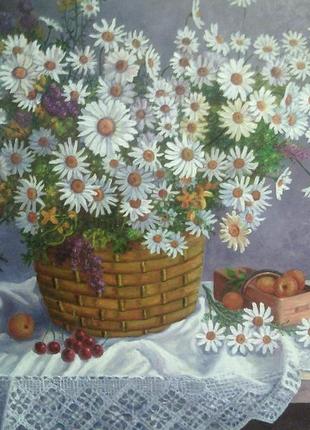 Картина олією "ромашки,абрикоси і черешні".