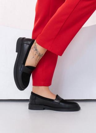 Черные комбинированные туфли лоферы, кожа, повседневный2 фото