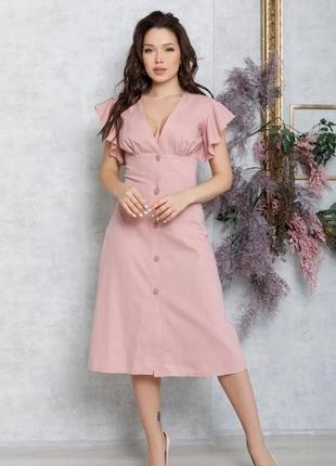 Розовое коттоновое платье на пуговицах, коттон, повседневный