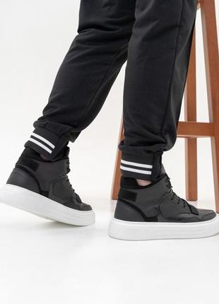 Чорні шкіряні черевики з білою підошвою, чорний, 422 фото