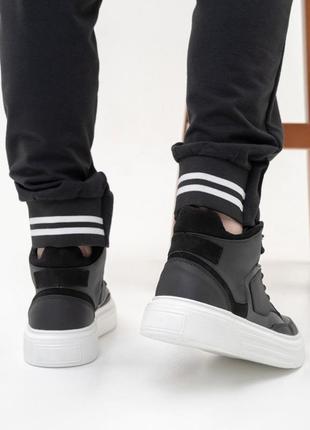 Чорні шкіряні черевики з білою підошвою, чорний, 423 фото