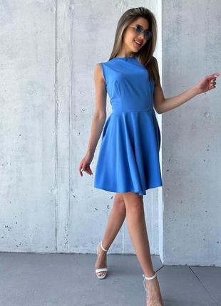 Голубое классическое платье без рукавов, софт, повседневный