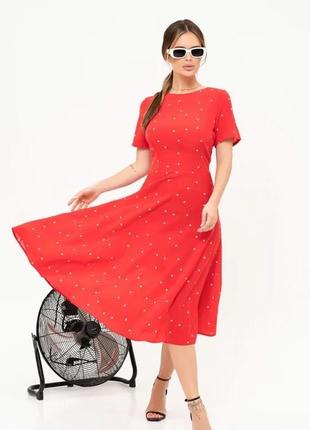 Красное в горошек платье классического кроя, софт, повседневный