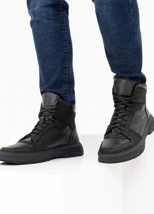 Черные кожаные ботинки в спортивном стиле, кожа/байка, повседневный1 фото