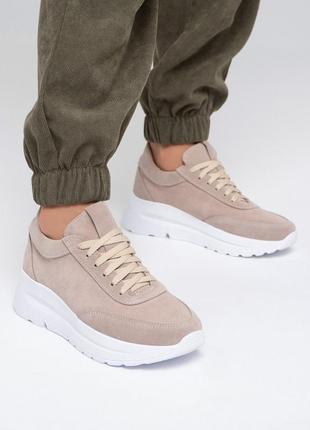 Бежеві кросівки із замші з високою підошвою, бежевий, 37