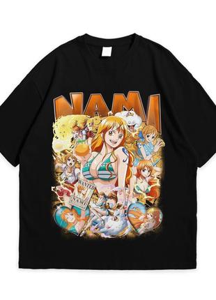 Футболка с принтом аниме one piece - nami xl черный
