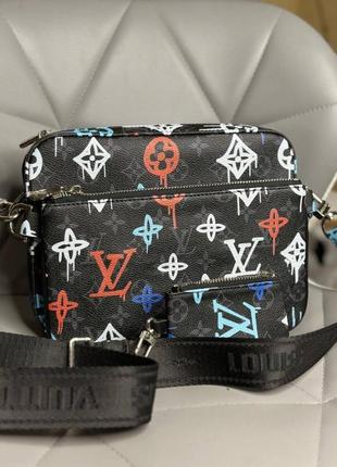 Сумка чоловіча louis vuitton trio messenger graffiti1 фото