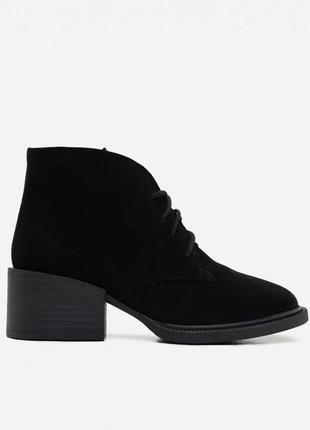 Замшевые ботинки черного цвета на каблуках, замша/байка, повседневный4 фото