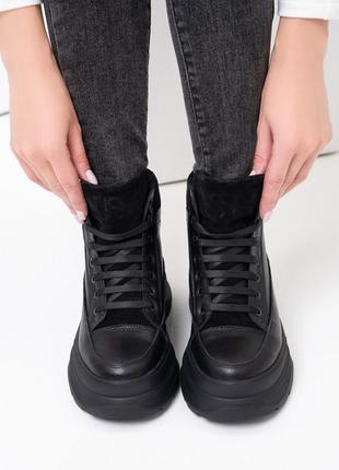 Чорні теплі черевики в спортивному стилі, чорний, 372 фото