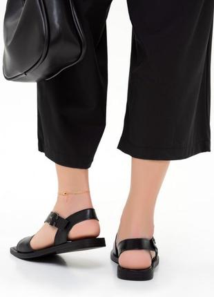 Черные низкие босоножки с квадратными носками, кожа, повседневный3 фото