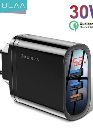 Зарядний пристрій 30w 3xusb quick charge 3.0 kuulaa (kl-cd01)1 фото