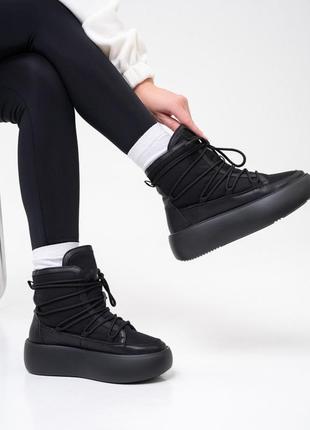 Теплі чорні черевики луноходи з мембраною, чорний, 372 фото