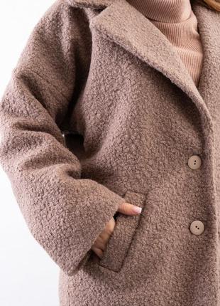 Пальто-кокон из однотонного коричневого букле, букле, повседневный4 фото