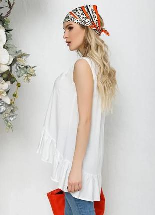 Молочна асиметрична блуза без рукавів із воланом, молочний, s2 фото