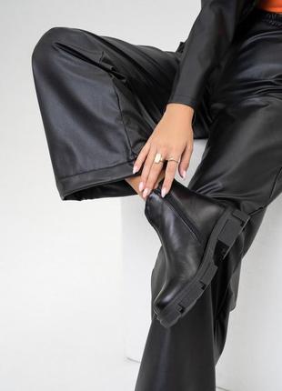 Черные кожаные ботинки на меху со швом, кожа/мех, повседневный2 фото