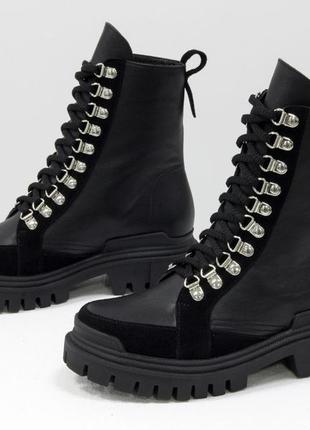 Эксклюзивные кожаные черные ботинки на шнуровке осень-зима3 фото