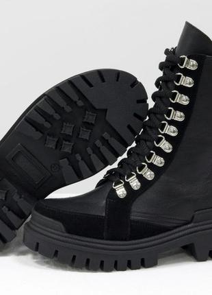 Эксклюзивные кожаные черные ботинки на шнуровке осень-зима2 фото