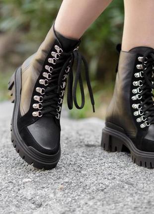 Эксклюзивные кожаные черные ботинки на шнуровке осень-зима7 фото