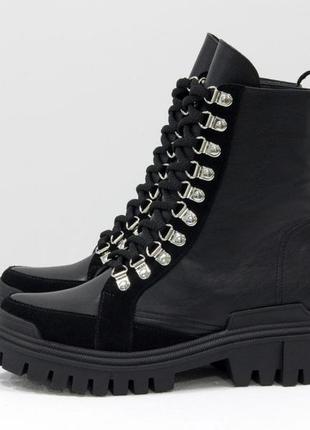 Эксклюзивные кожаные черные ботинки на шнуровке осень-зима5 фото