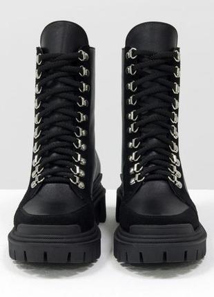 Эксклюзивные кожаные черные ботинки на шнуровке осень-зима4 фото