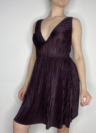 Сукня міні в грецькому стилі плісироване плаття баклажанового кольору