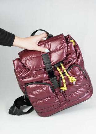 Фиолетовый болоньевый стеганый рюкзак с карманами, плащевка на синтепоне, повседневный