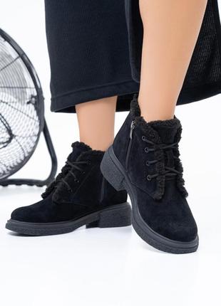 Черные ботинки чукка на меху, стиль: повседневный, материал: замша/мех, размер: 38