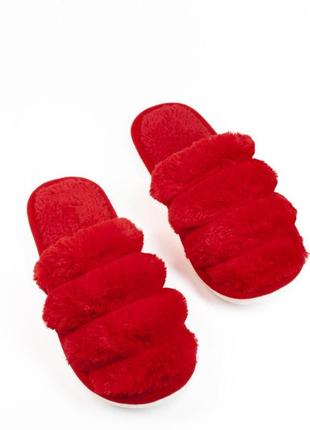 Красные тапочки с меховыми вставками, искусственный мех 36-37
