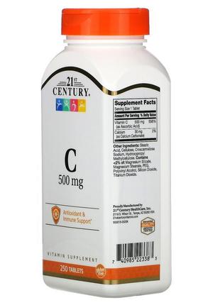 21st century, vitamin c, 500 mg, 250 tablets вітамін с 500 мг 2504 фото