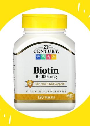 21st century, biotin, 10,000 mcg, 120 таблеток біотин для волосся
