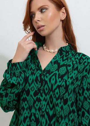 Зеленое свободное платье-рубашка из хлопка, зелёный, 3xl3 фото